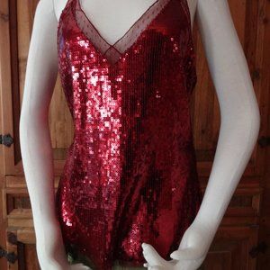 Free People Intimately Sequined Tank Cherry Red M